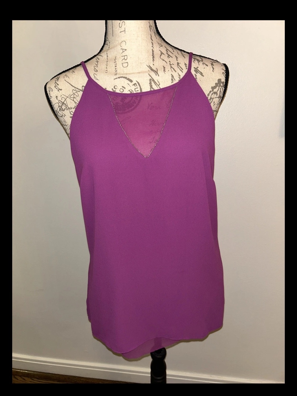 White House Black Market Magenta Spaghetti-Strap V-Neck Cami